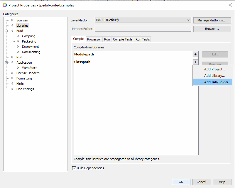 project properties panel