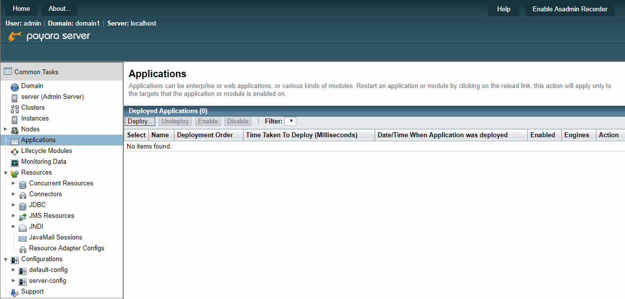 Payara Applicationsページ