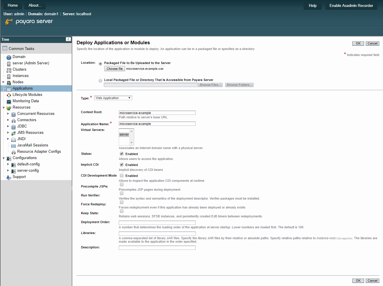 Payara Deploy Applicationsページ