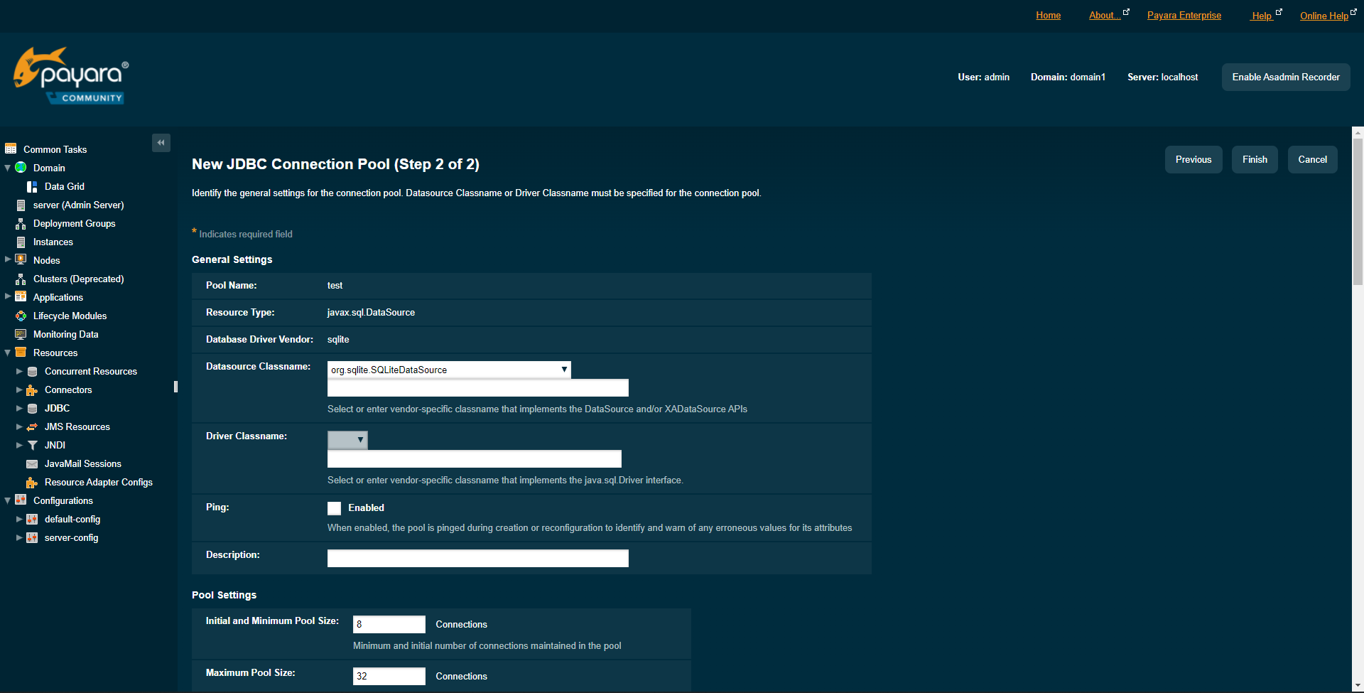 Payara JDBC New Connection Poolページ2